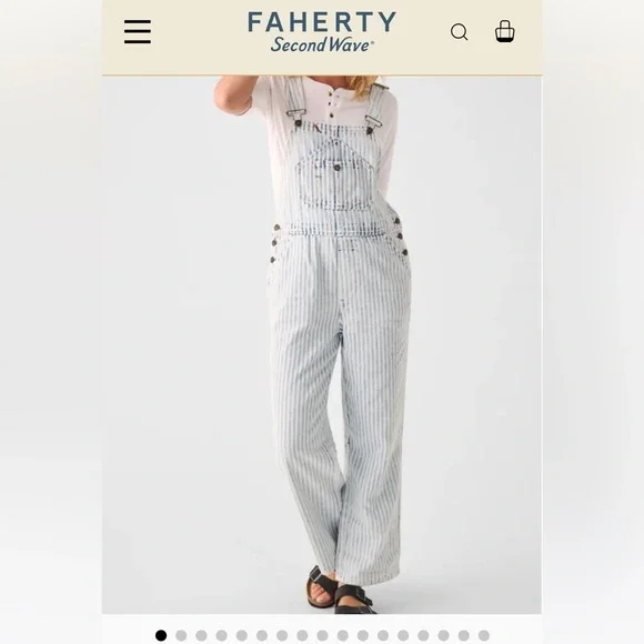 Faherty Women's Striped Blue and White Topsail Classic Overalls - Picture 3 of 13